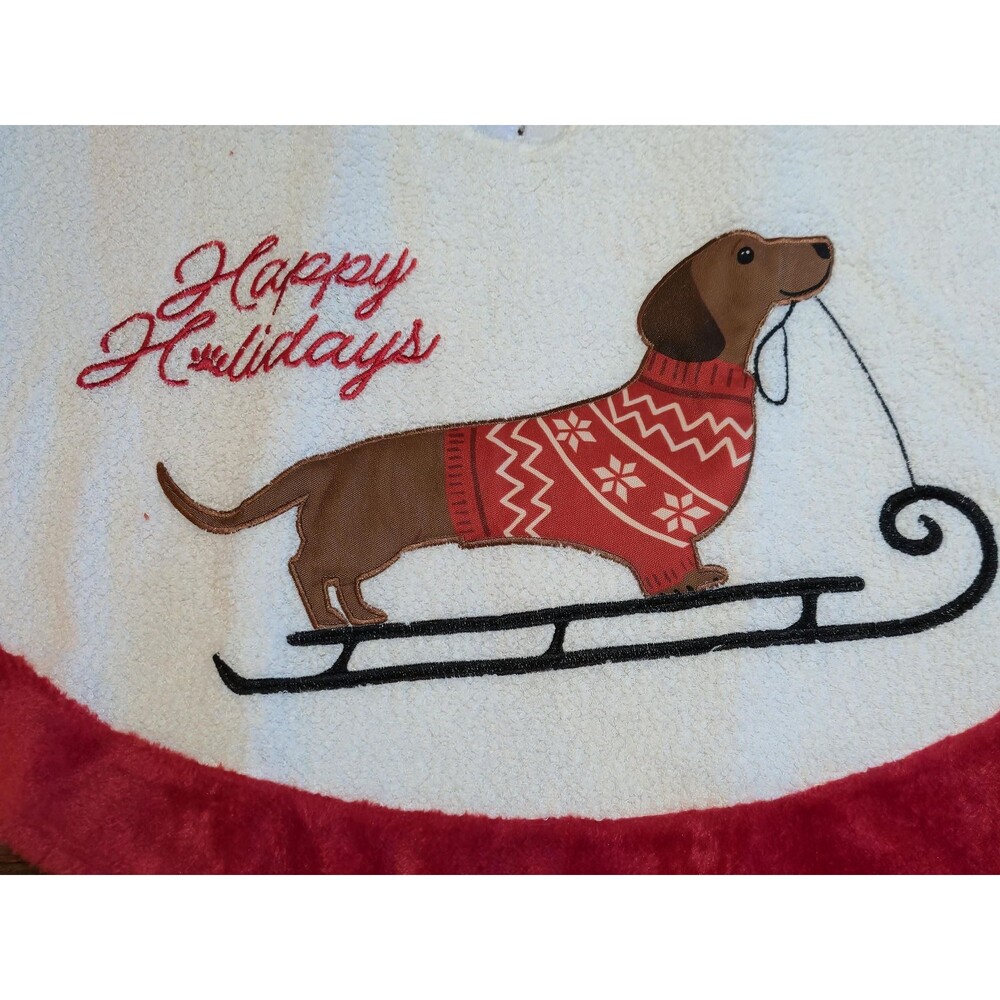 Dachshund Red Sweater Sled Christmas Tree Skirt NWT - Picture 2 of 9
